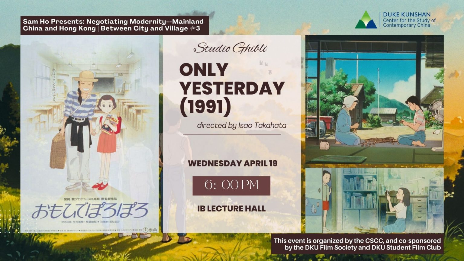 CSCC Film Screening and Discussion | Only Yesterday (1991), directed by
