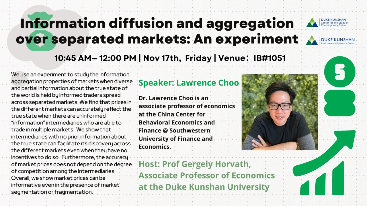 Information diffusion and aggregation over separated markets: An experiment