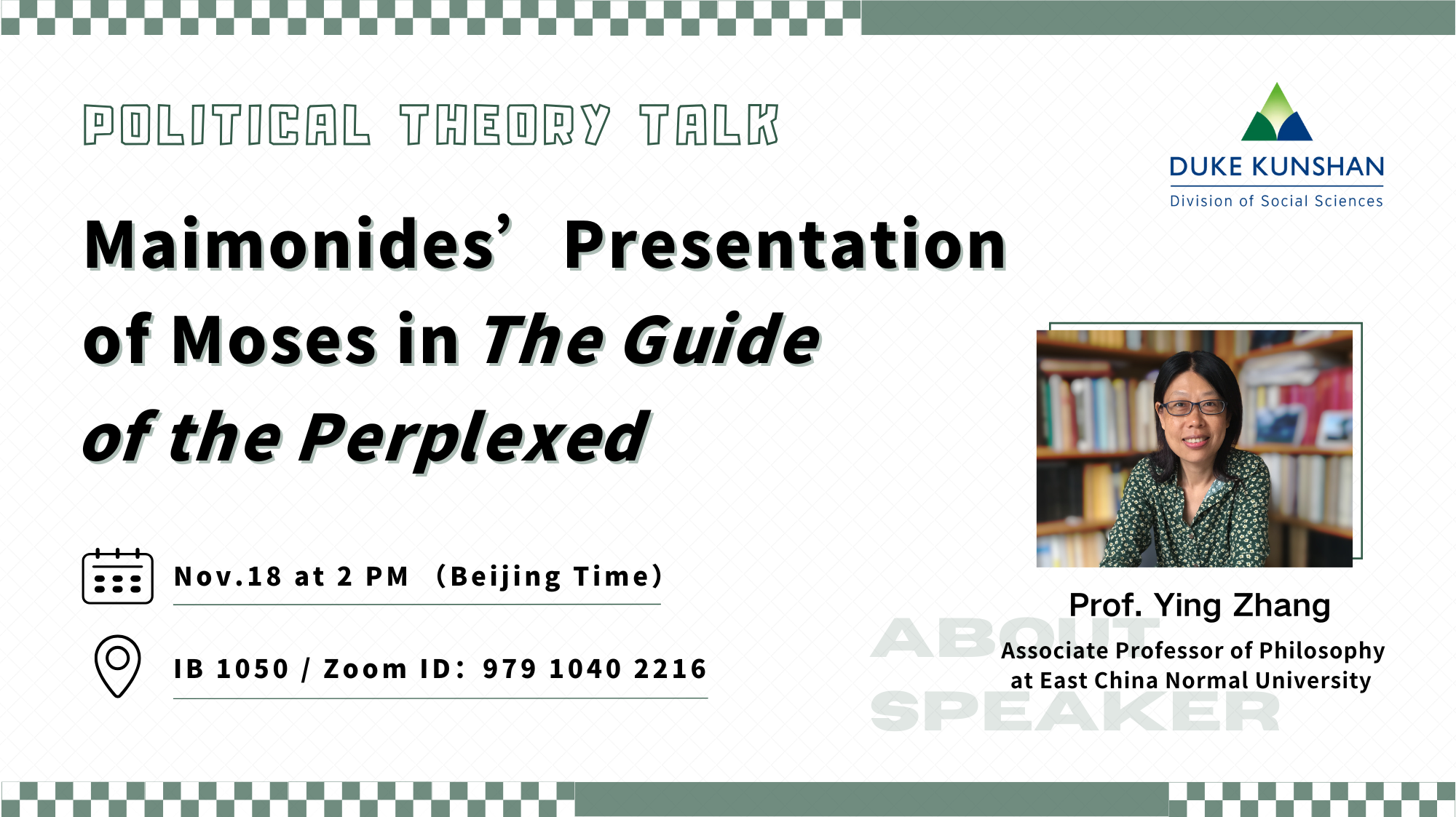 Political Theory Talk: Maimonides’ Presentation of Moses in The Guide of the Perplexed