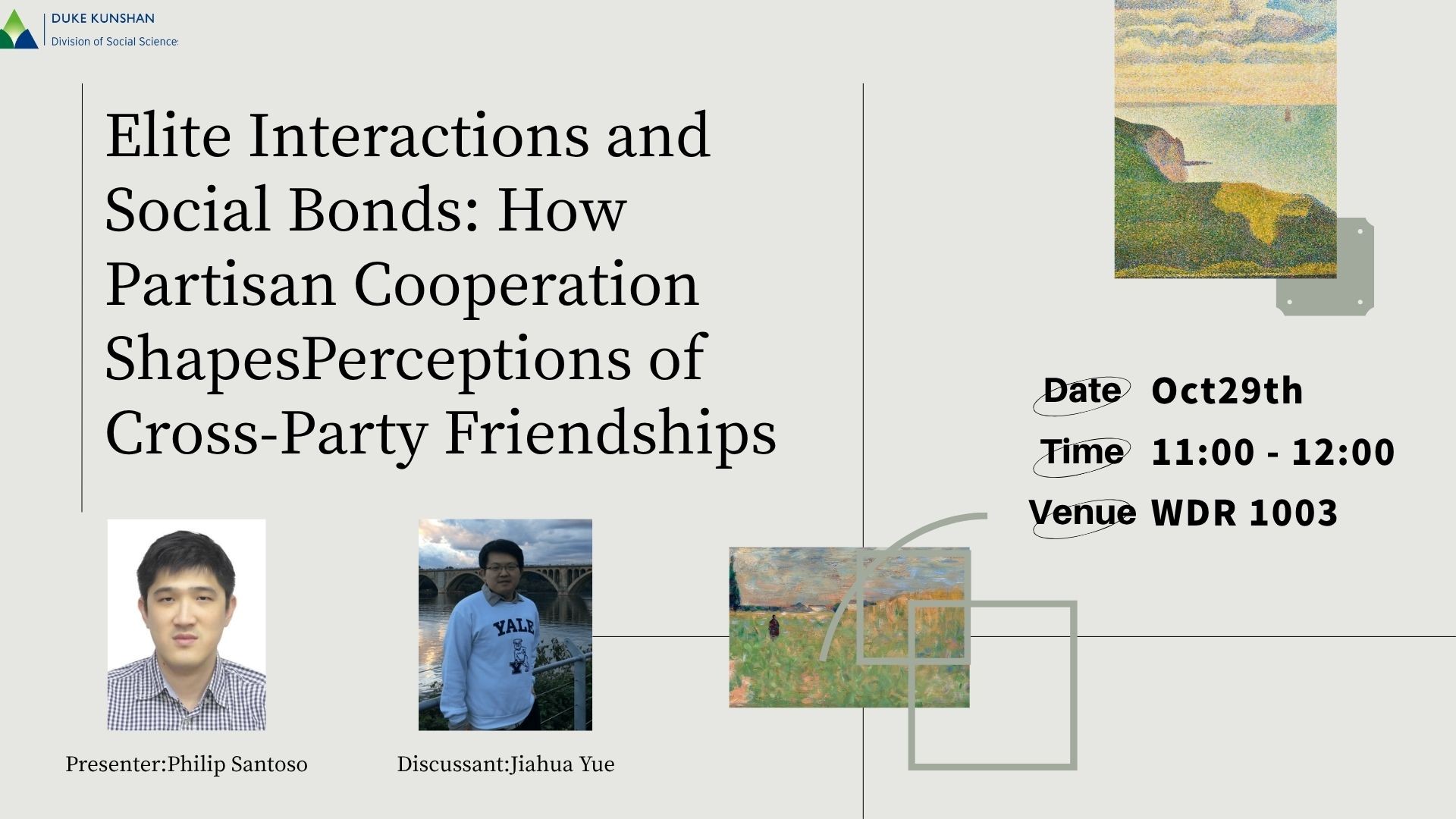 Brown Bag Seminar | Elite Interactions and Social Bonds: How Partisan Cooperation ShapesPerceptions of Cross-Party Friendships.