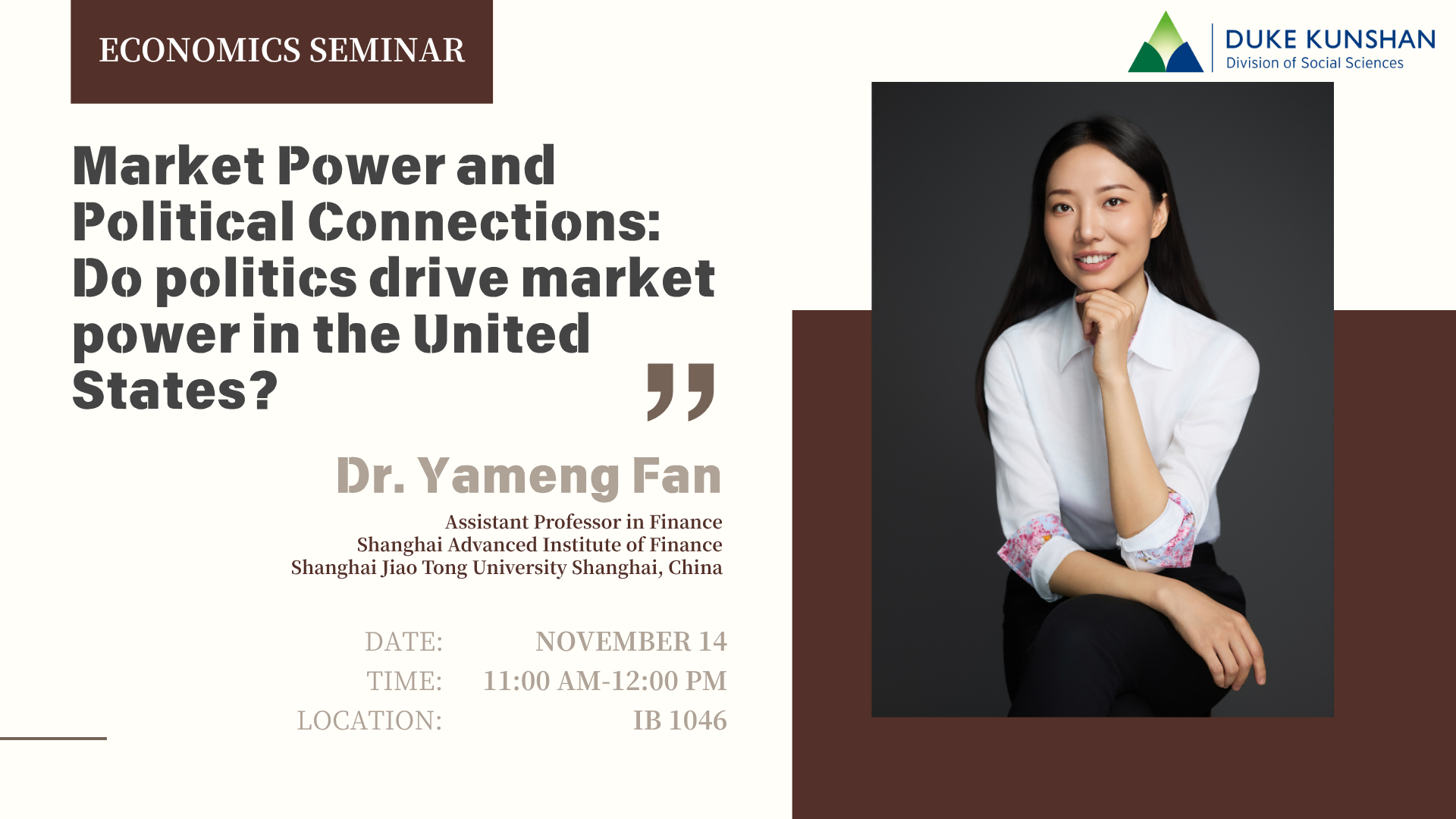 Economics Seminar | Market Power and Political Connections: Do politics drive market power in the United States?
