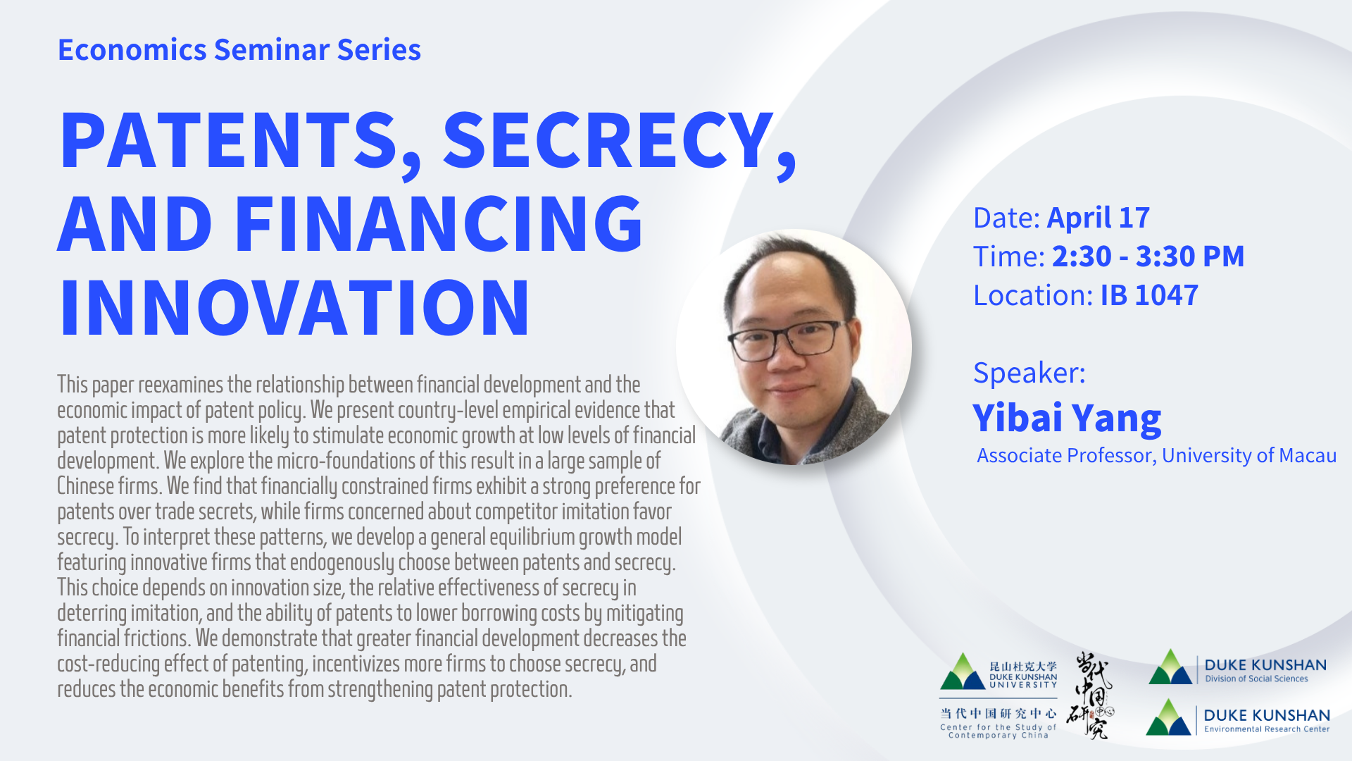 Economics Seminar | Patents, Secrecy, and Financing Innovation